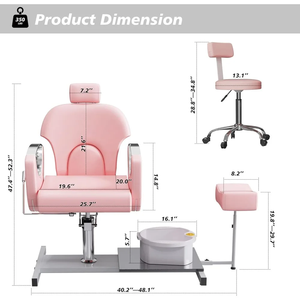 Pedicure Chair with Massage Foot Bath, 360 Degree Swivel Foot Spa Chair, Hydraulic Pedicure Chair for Massage Shop,Beauty Salons