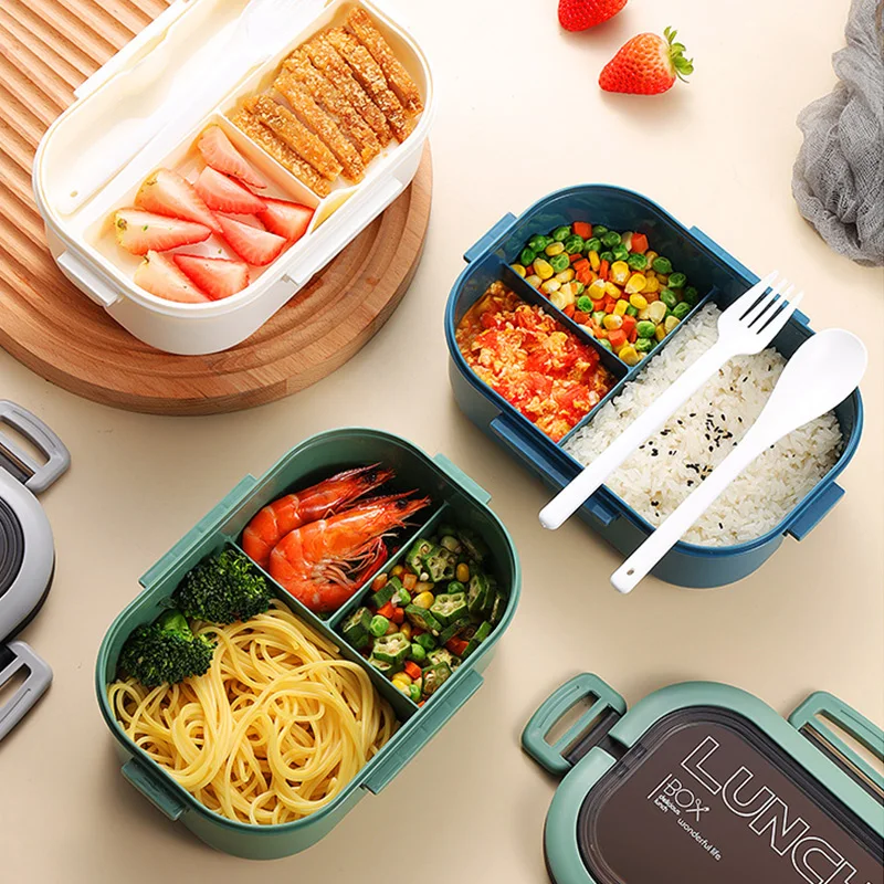 High Quality 1200ml Lunch Box Container 2 Layer Grid Salad Bowl Bento Boxes  Salad Bowls Lunch Box Lunch Container for Food New - AliExpress