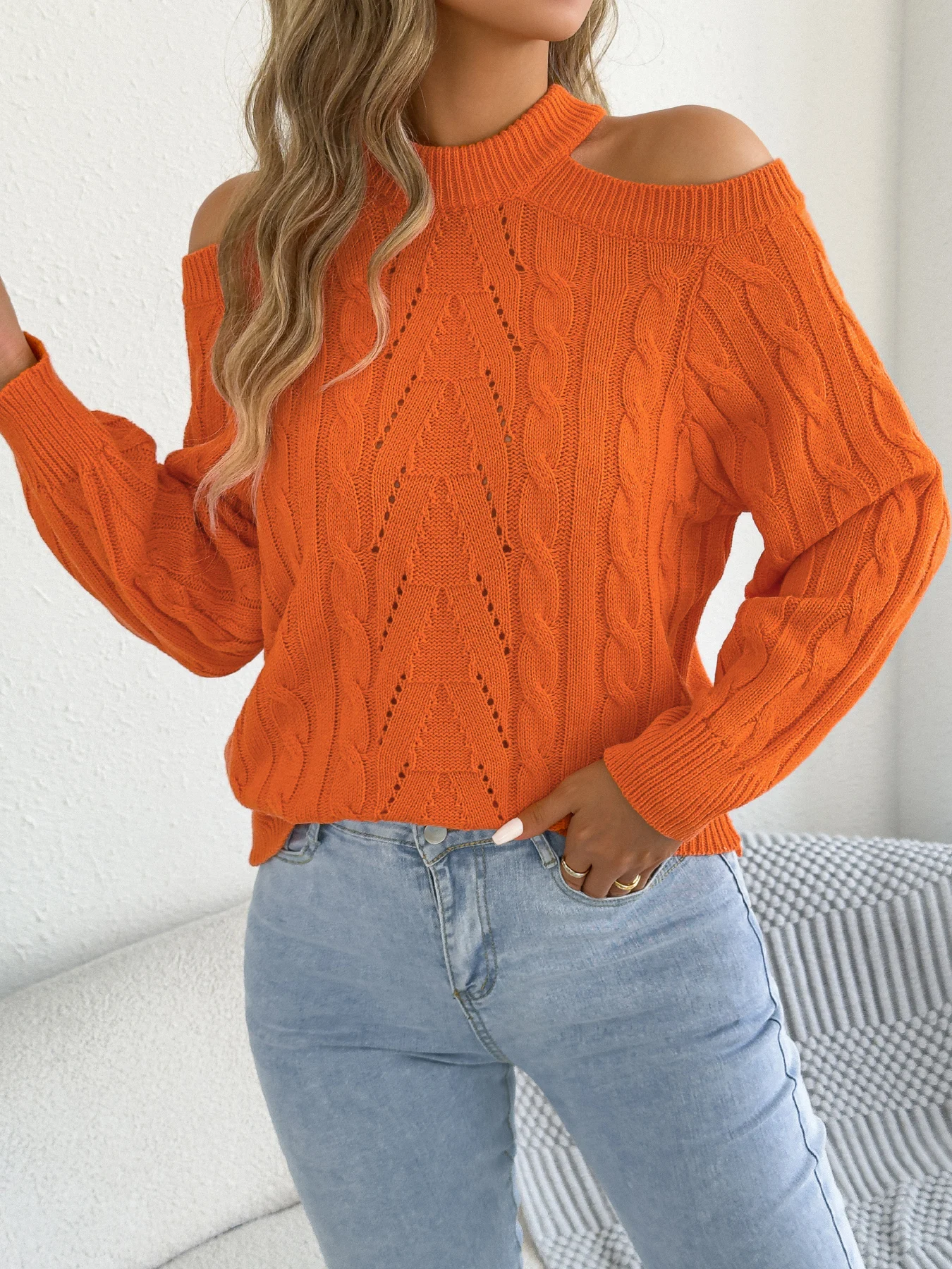 Elegant Woman Sweaters Off Shoulder Pullover
