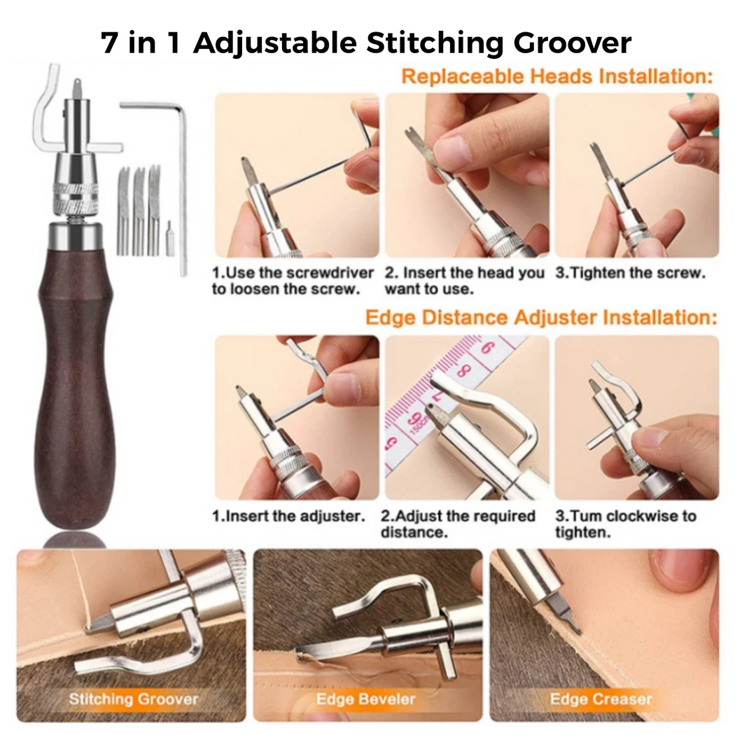 Leather Craft Working Tools Stitching Sewing Kit Repair Set Portable DIY Leather Working Supplies Stitching Groover Set Tools