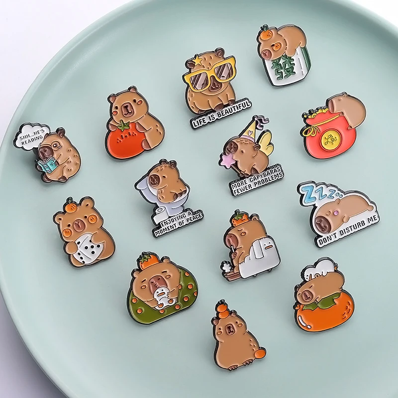 Niedliche Capybara-Emaille-Anstecknadeln, benutzerdefinierte MEHR CAPYBARAS FEWER PROBLEMS, Broschen, Anstecknadeln, Kleidung, Tierschmuck, Geschenk für Kinder – Detail 9