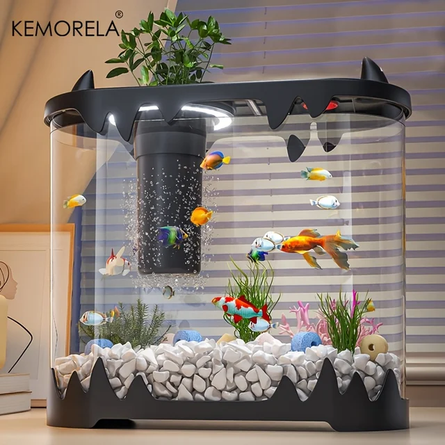KEMORELA Small Fish Tank Desktop Fish Tank Home Use High Definition Transparent Water-Free Filter Integrated Suitable Small Fish 1