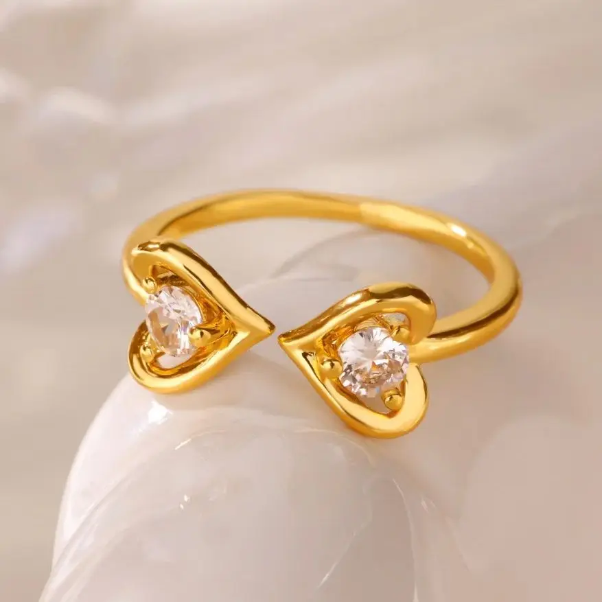 Zircon Heart Rings Gold Butterfly Opening Ring For Women