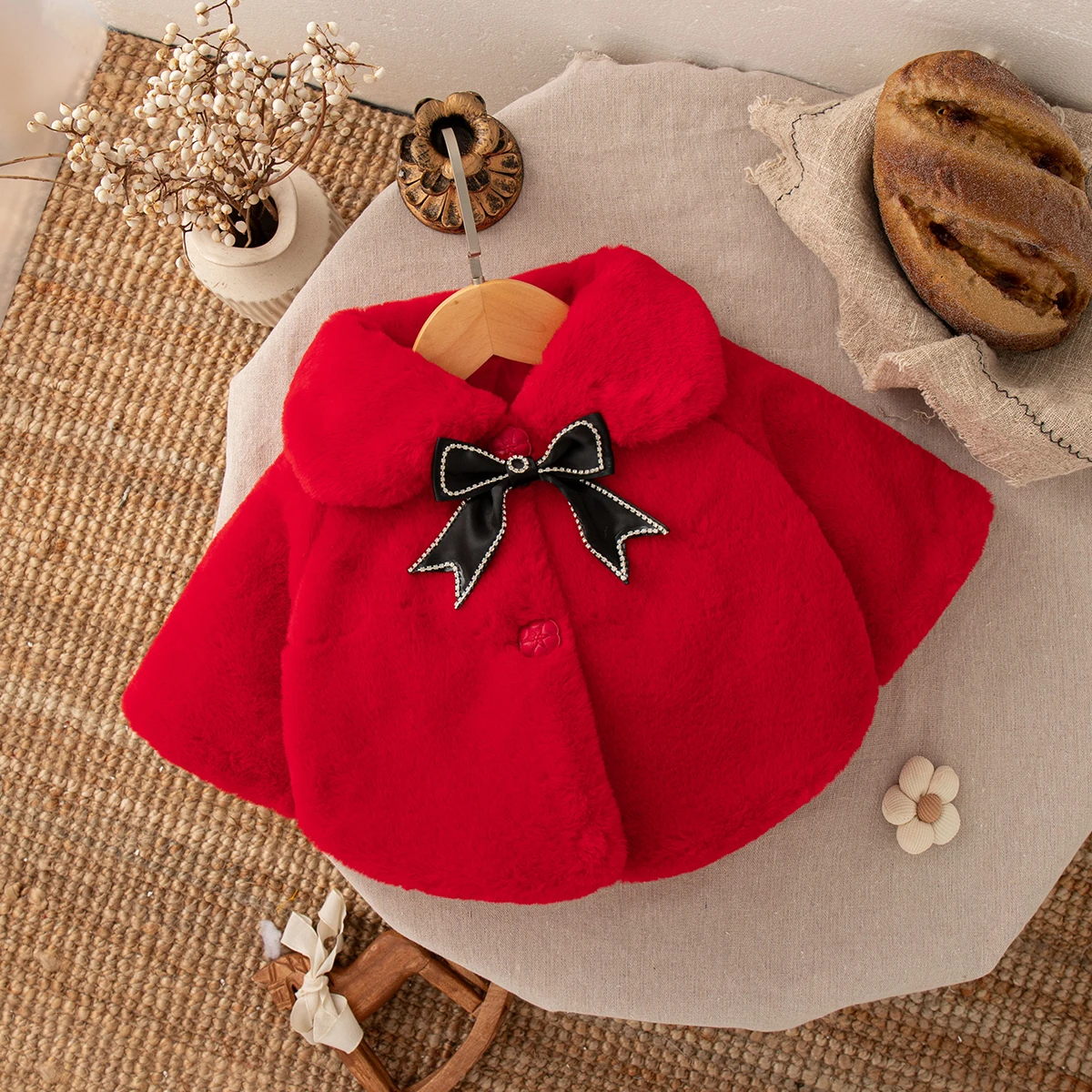 طفلة معطف الشتاء بلون القوس زر رقيق الطفل قمم لطيف...