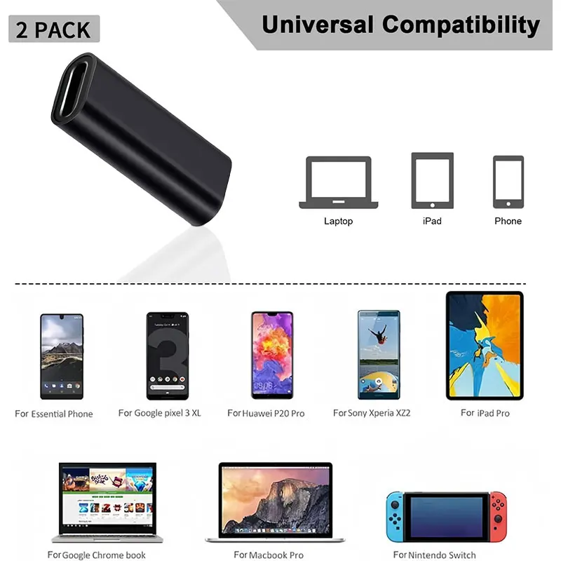 USB C Female to Female Adapter USB C 3.1 Coupler for Connecting Two Type C Cable, for Phone Tablet and Extension Connecto - 4
