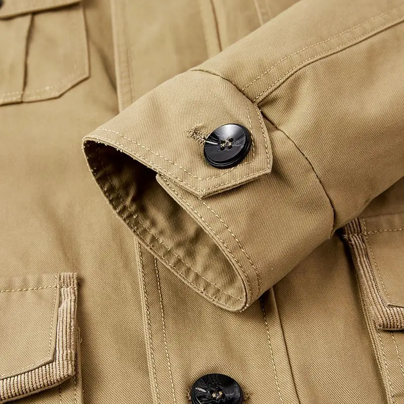 100% Cotton Coat Men Jacket Autumn Winter Windbreaker Bomber Jacket Multi-pocket Military Men's Clothing Casual Outerwear Black
