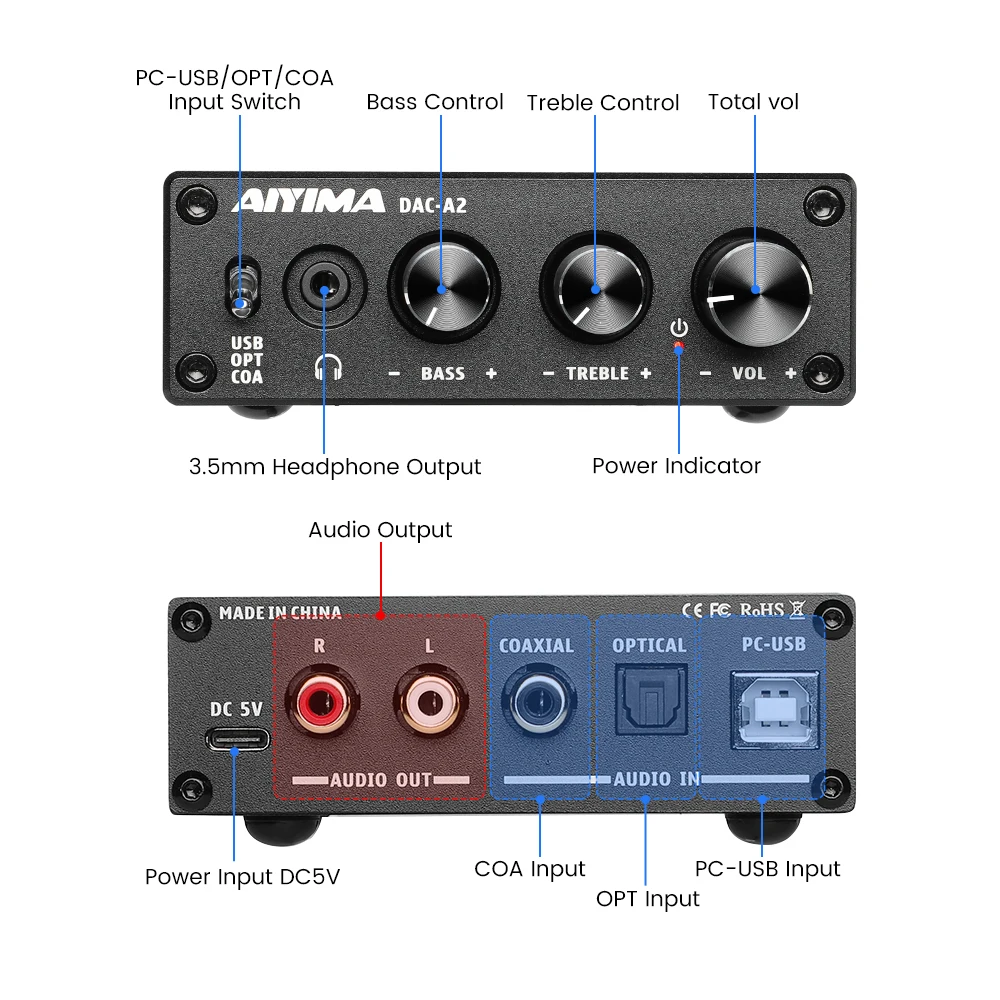 AIYIMA Audio A2 Mini Stereo USB Gaming DAC Decoder Headphone Amplifier Converter Adapter Desktop Powered Active Speaker headphone amplifier stereo amplifier audio decoder portable dac amplifier audio amp adapter