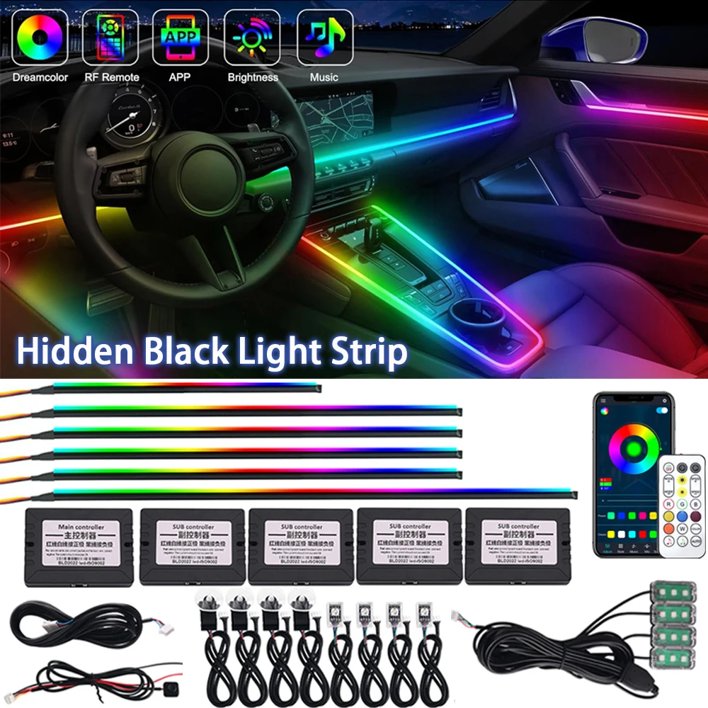자동차 주변 조명 213 컬러 LED 아크릴 스트립, 인테리어 레인보우 스트리머, 원격 분위기 램프, 숨겨진 블랙 라이트 스트립, 18 인 1