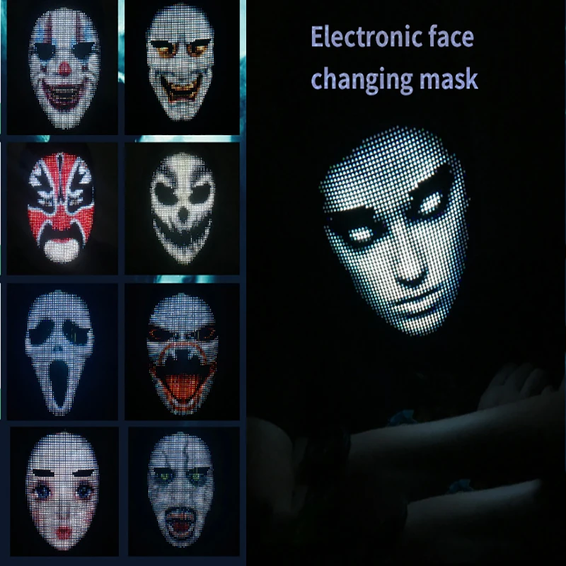 

Halloween party App Controls Intelligent LED luminous Face Mask LED Lights Up Mask editable DIY Dynamic Static Photo festiveday
