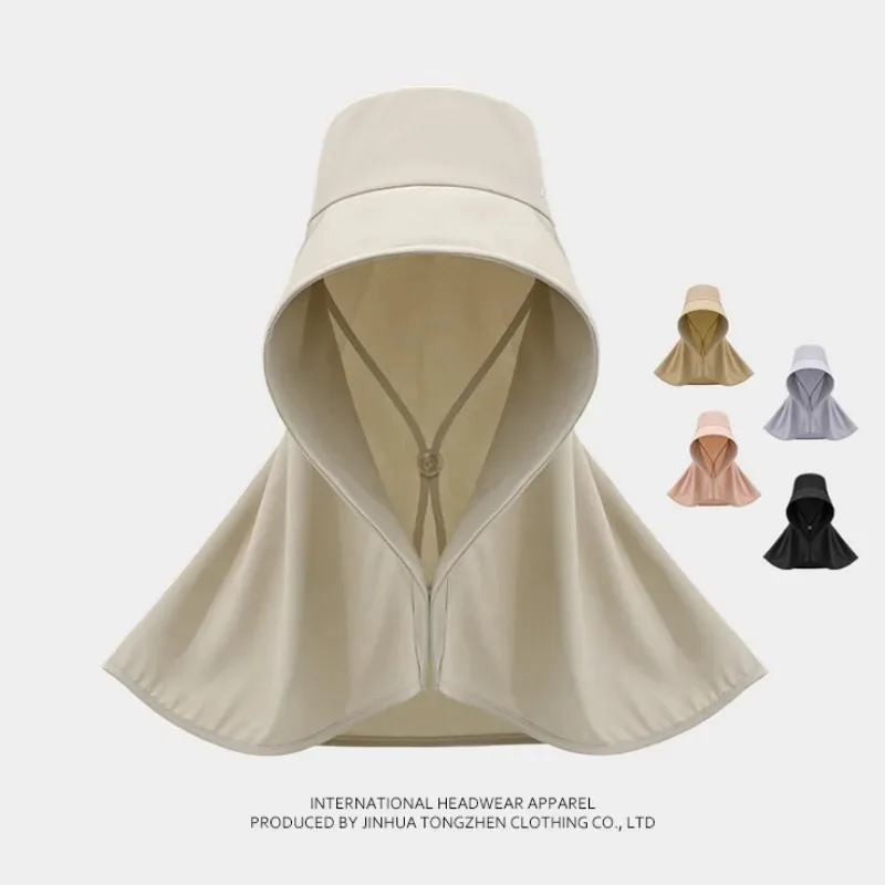 Summer Women Cap Outdoor Uv Anti Neck Protection Sun Visors Hat Fishing Hiking Big Brim Shawl Sunscreen Ponytail Cap Solid Color 6