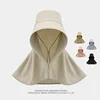 Summer Women Cap Outdoor Uv Anti Neck Protection Sun Visors Hat Fishing Hiking Big Brim Shawl Sunscreen Ponytail Cap Solid Color 6