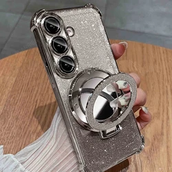 Enhanced Product Title: Luxurious Four - Corner Anti - Shock Mirror Stand Phone Case with Plating Finish - A16 (JMCX Silver)