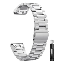 Premium Stainless Steel Metal Watch Strap Band, QuickFit 22/26mm - Amazfit T - Rex UItra2 (Silver)