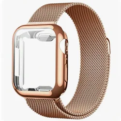 Elegant Gold Band Protective Shell Case with Strap - 45mm (Rose Gold)