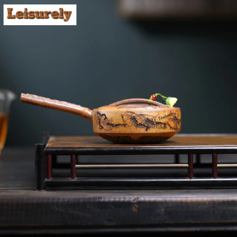 180ml Yixing Purple Clay Teapots Handmade Side Handle Pot Raw Ore Wood-fired Porcelain Mud Tea Brewing Kettle Zisha Tea Set Gift