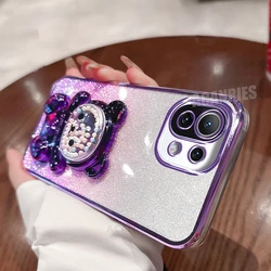 Cute Bear Holder Plating Silicone Stand Case - mi 14 (SFCZX Purple)