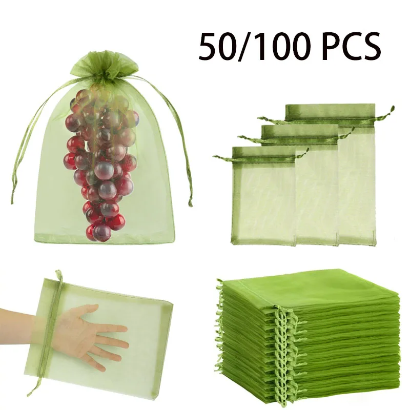 50/100 PCS Kordelzug Mesh Taschen Bündel Mund Organza Beutel Süßigkeiten Schmuck Verpackung Hochzeit Party Geschenk Tasche Garten Obst Lagerung Tasche