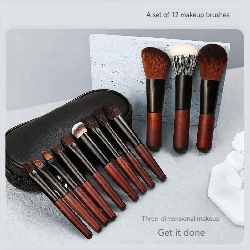 12PCS 미니 메이크업 브러쉬 휴대용 메이크업 브러쉬 세트 슈퍼 부드러운 동물 헤어 좋은 파우더 스틱 효과 여행 세트