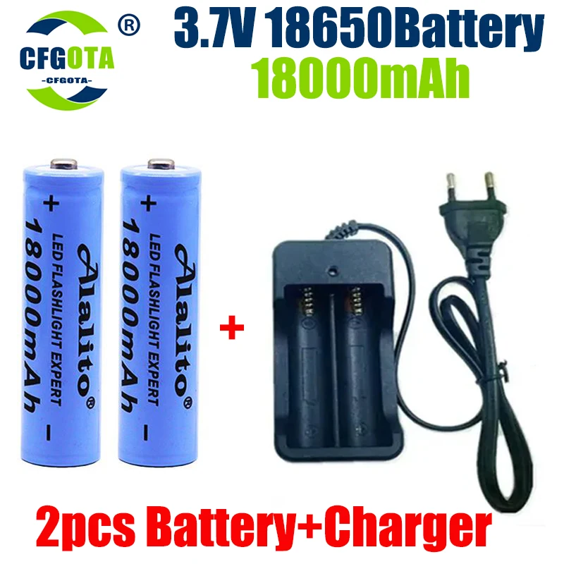 18650 Battery Rechargeable Battery 3.7V 18650 18000mAh Capacity Li-ion Rechargeable For Flashlight Torch Battery+Charger battery charger rechargeable battery