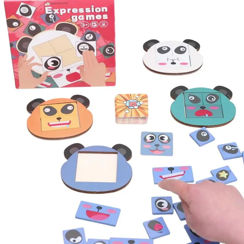 

Panda Facial Expression Puzzle Toy Wooden Face Changing Board Games Puzzle Game Toy Face Matching Building Blocks Montessori