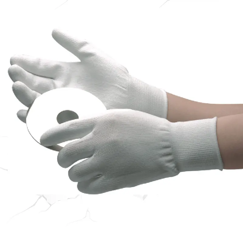 NMSafety 12Pairs Knitted Nylon Liner Dipped PU On Palm White Anti Static Protective Work Gloves