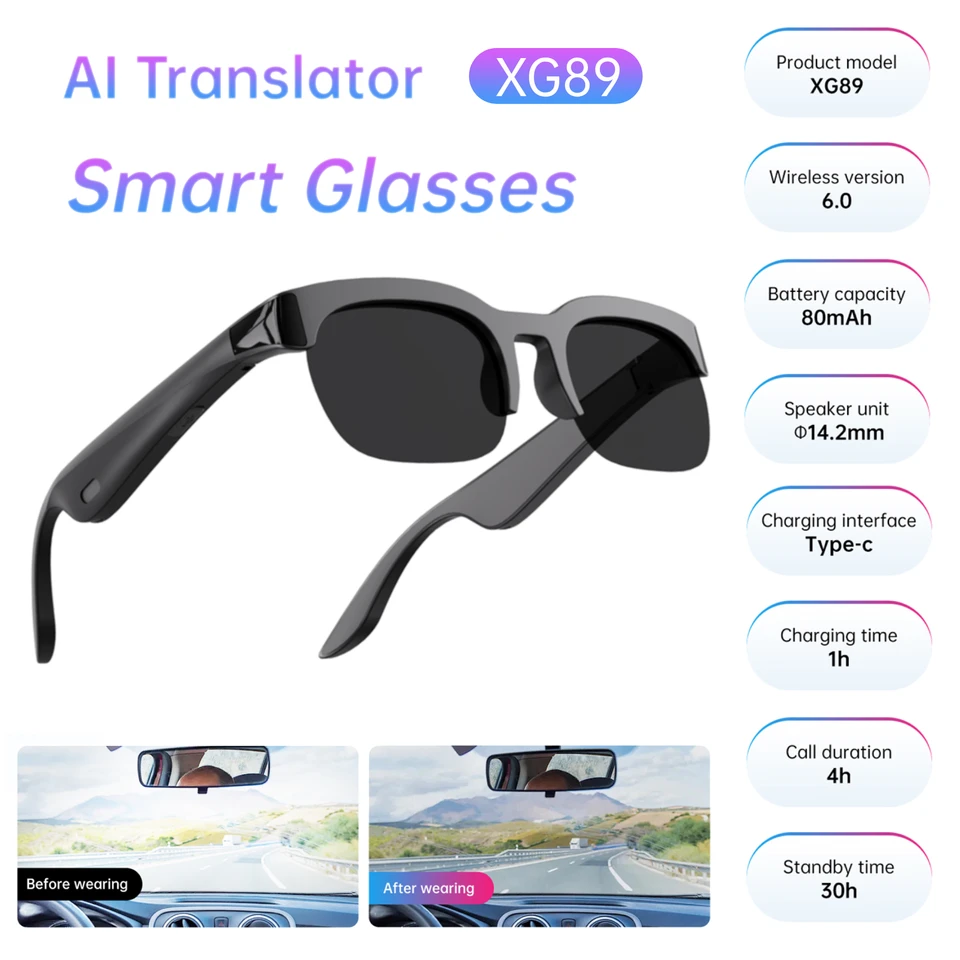 Occhiali Da Sole Intelligenti Con Traduzione AI In Tempo Reale - Cuffie Bluetooth 2 In 1 Uomo Donna