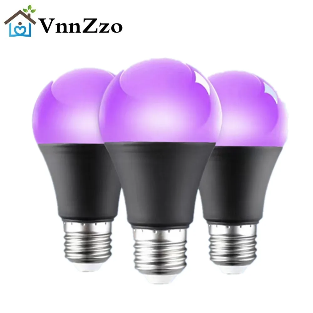 UV Purple Light Bulb 12W AC 85-265V Purple Transparent Cover Hotel Party Ghost House Fluorescent Atmosphere Decoration Light