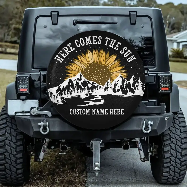 Here Comes The Sun Personalized Tire Cover, Custom Name Tire Cover,  Sunflower Mountain Tire Protect, Camping Tire Accessories, C AliExpress