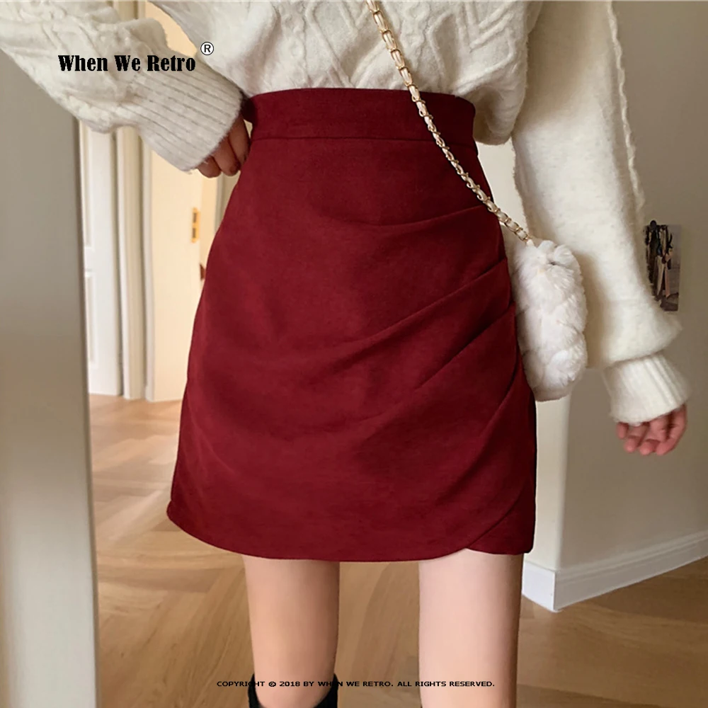 

Korean Irregular Wool Skirt High Waist Solid Color Autumn Winter Mini Skirt with Lining Good Quality All-match Jupe RS082