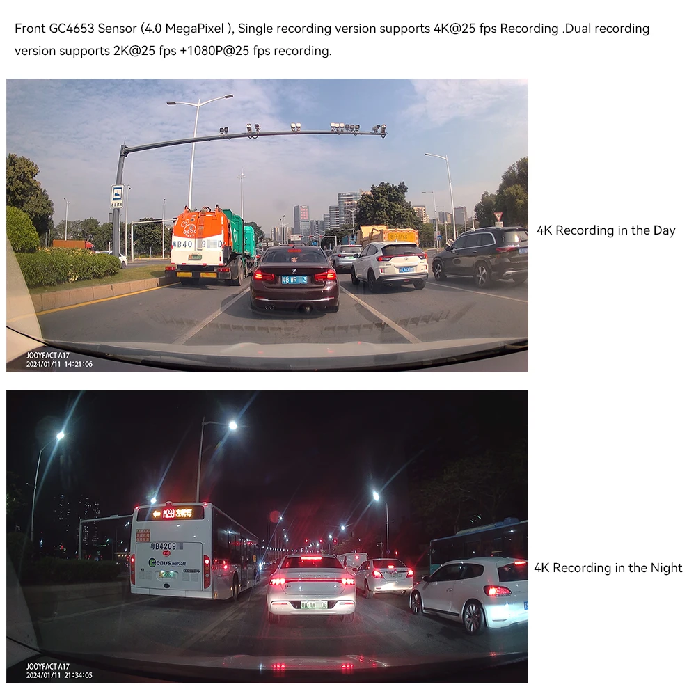 JOOYFACT A10 4K 대시캠 차량용 DVR WiFi 나이트 비전 IMX335 노바텍 디지털 비디오 레코더 차량 보안용 캠코더