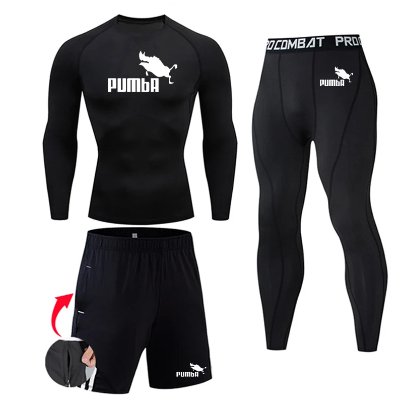 

Winter Track suit gym Man Sports Compression underwear Quick dry Long sleeve Bottom Workout Set Bodybuilding T-Shirt Running