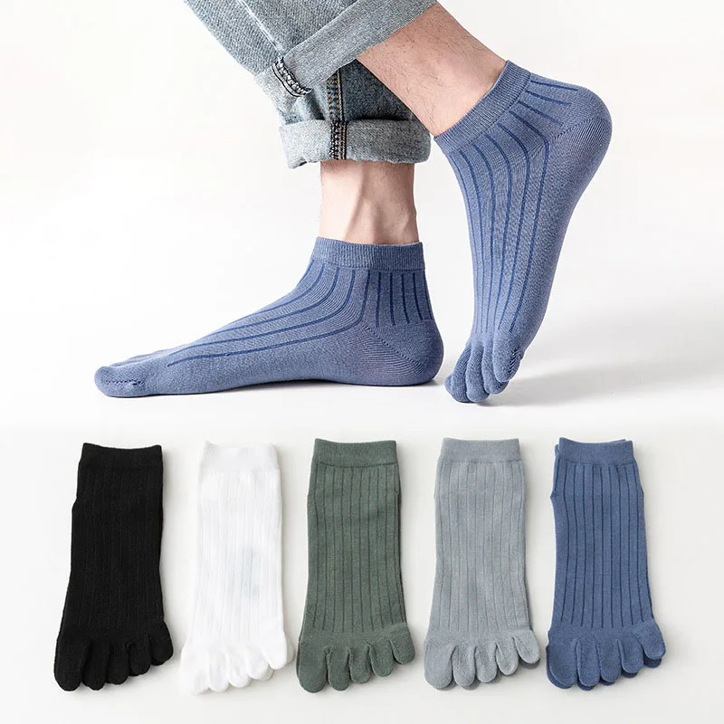 MensFiveFingerSocksThinStripeBreathableShortTubeCottonSocks
