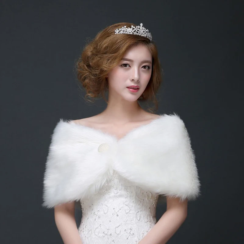 

Fashion Elegant Women White Color Wedding Cloak Bridal Winter Warm Plush Wrap Shawl For Bride Cheongsam Coat Accessories
