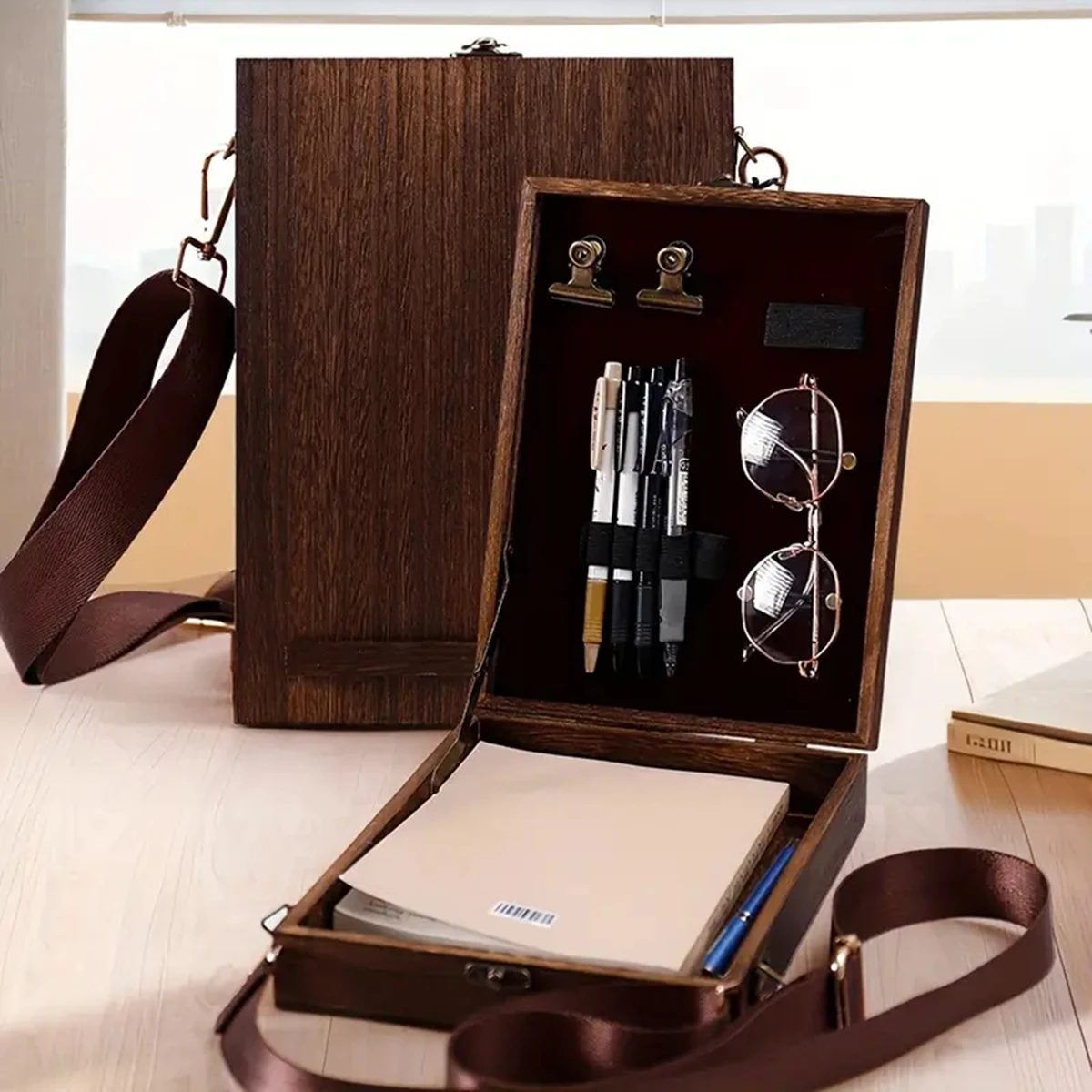 1pc Portable Wooden Sketch Box with Lid-Nostalgic Design for Outdoor Sketching and Tool Storage