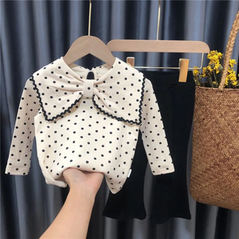 

Girls Cute Polka Dot Top and Flared Pants Two-piece Set Kids Boutique Clothing Wholesale Toddler Boy Clothes Kids Clothes Girls