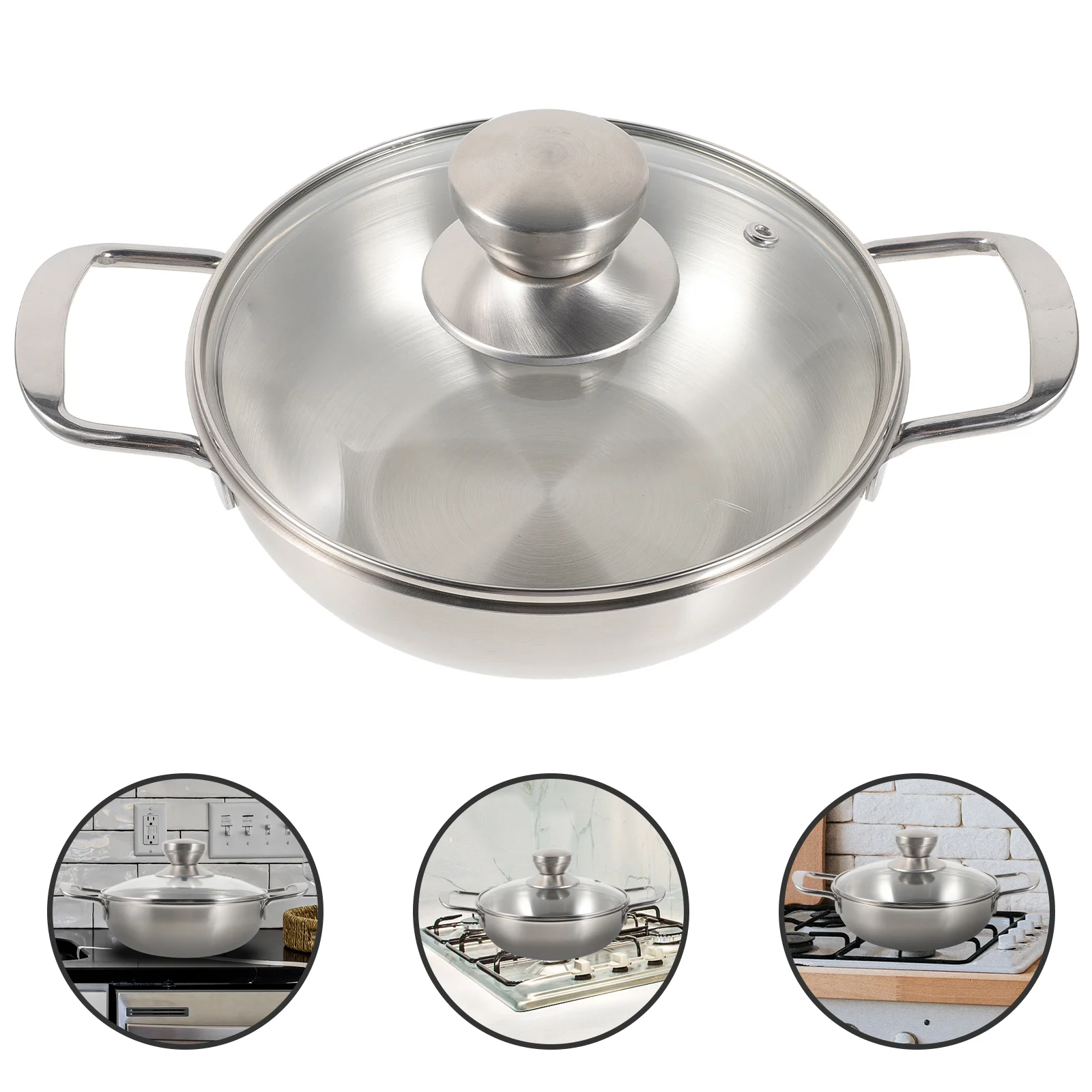

Stainless Steel Anti-spill Hot Pot Household Cooking Pot with Cover for Cooking