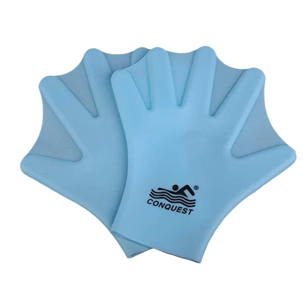 

1 Pair Silicone Swimming Gloves Webbed Aquatic Fit Traning Gloves Paddle Diving Gloves Hand Web (Adult, Sky Blue)