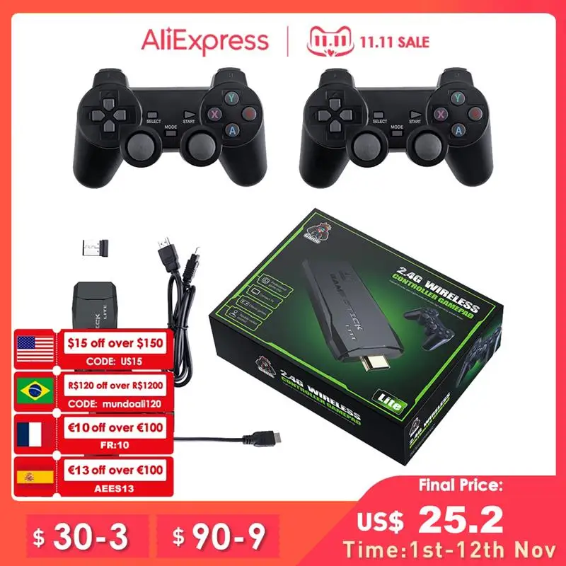 

New 4K Game Stick Lite Video Game Console Wireless Controller For PS1/GBA/Md Kid Xmas Gift