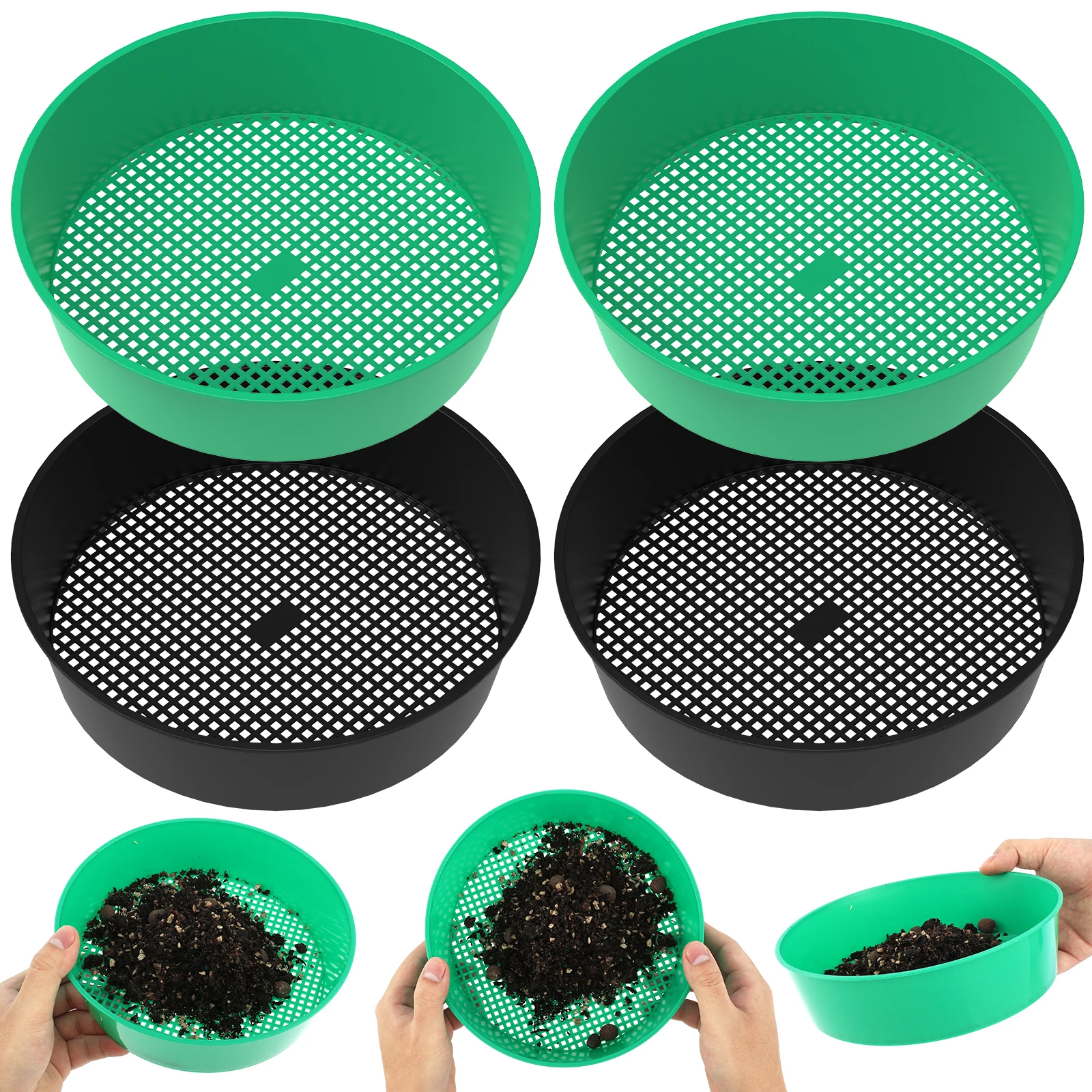 Rock Garden Sieve Soil Sifter, Round Plastic Soil Sifting Pan Sand