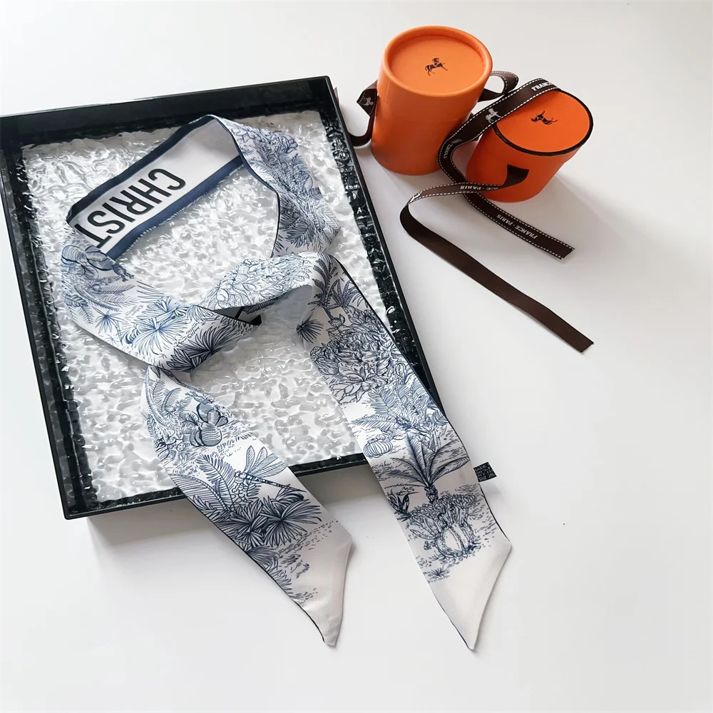 Nueva bufanda de cinta de seda de diseño lujoso de primavera para mujer, bolso con asa, bolso envolvente, bufanda de cinta para mujer y niña, bolsa con cinta para la muñeca y el pelo para la cabeza