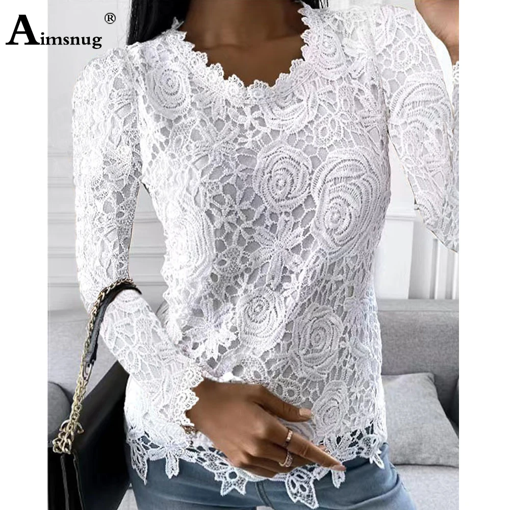 

Ladies Elegant Fashion Embroidery Flower T-shirt Long Sleeve Women's Top Oversize 5XL Pullovers 2023 Spring Lace Tee Shirt Femme