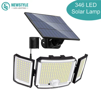 야외 태양광 조명, 346, 328LED 태양열 구동 보안등, 벽 램프, IP65 방수, 모션 센서, 원격 가로등, 정원