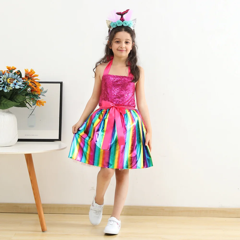 

Cute Girls Rainbow Mermaid Costume Dress Carnival Performance Party Dress Up Birthday Gift for Kids