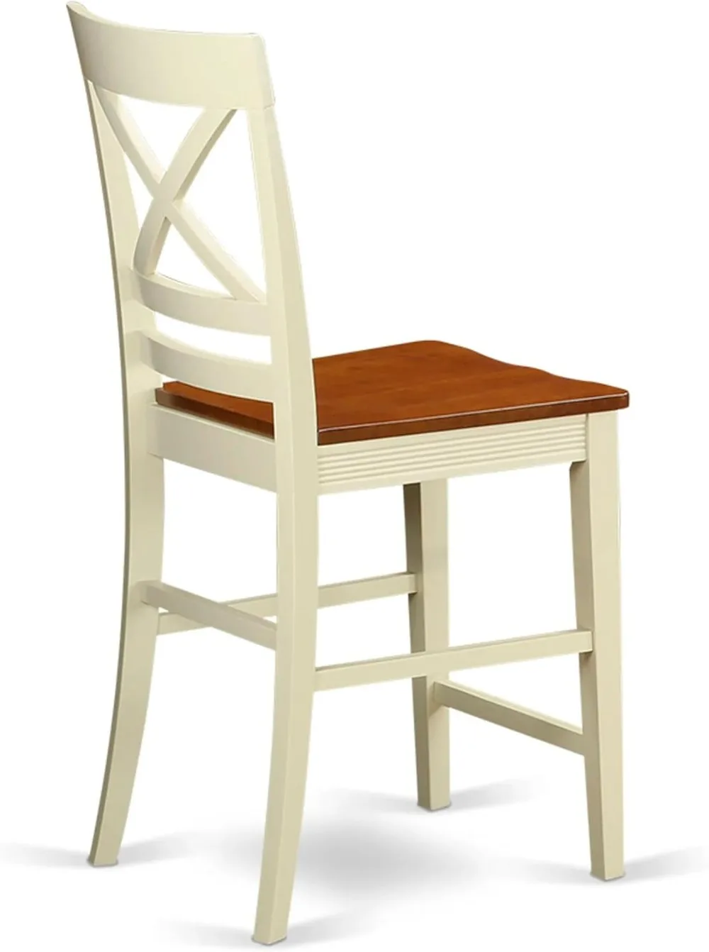 Modern Counter Height Bar Stools Set of 2, Buttermilk & Cherry Wood Pub Dining Chairs with X-Back Design