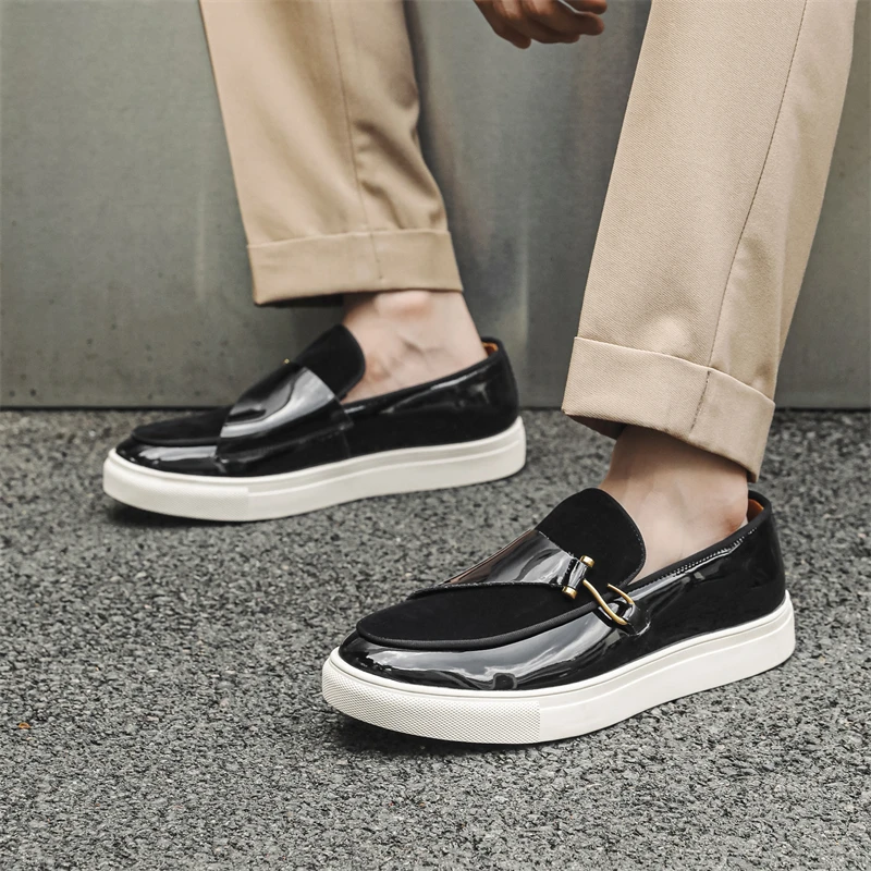 Spring Autumn Minimalist White Men's Loafers Thick Sole Massage Sole Men's Business Work Shoes Anti Slip Commuting Driving Shoes
