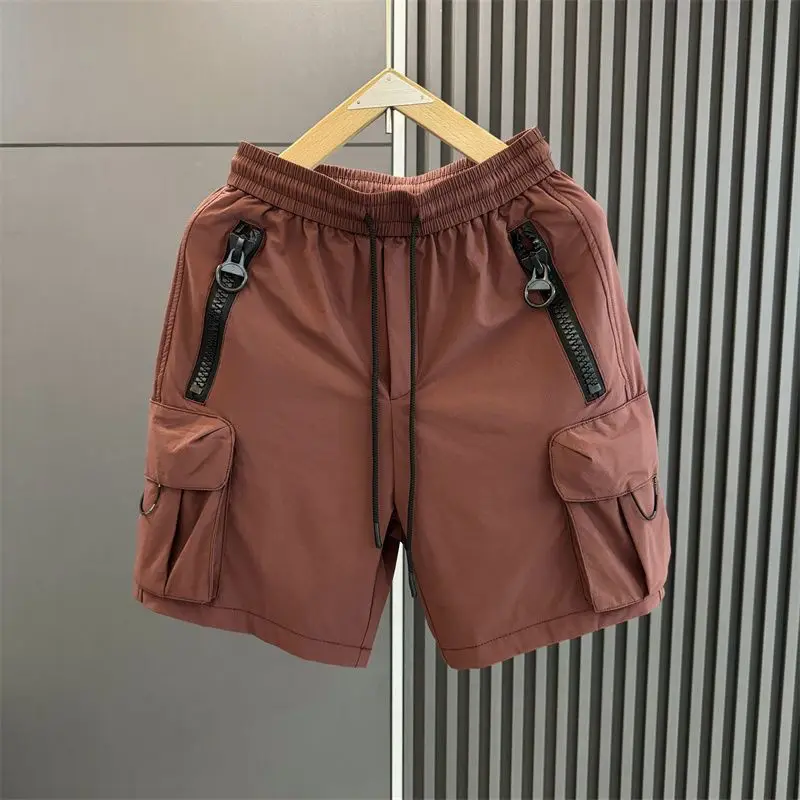 

2024 Summer Trendy Fashion Pocket Versatile Casual Boyfriend Sporty Structured Stylish Streetwear Shimmery High-waisted Shorts