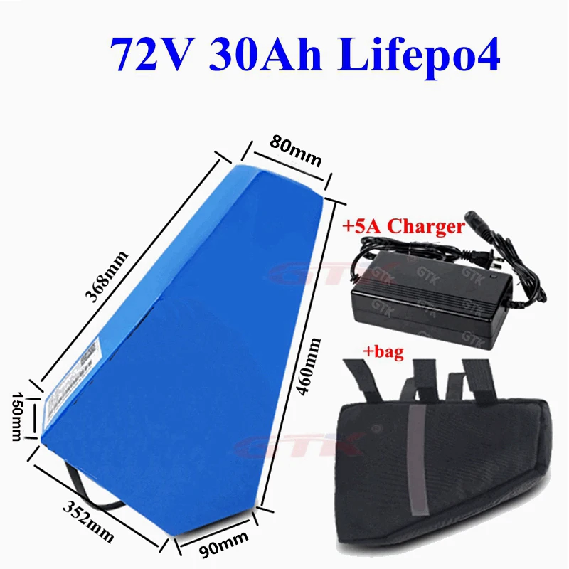 

Customized Triangle 72v 30ah lifepo4 lithium battery with BMS for 72v 1500w 4000w electric bicycle bike scooter+5A charger +bag