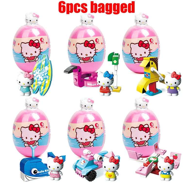 Hello Kitty Building Block Set Sanrio Animation Doll My Melody Kuromi Egg Twisting Doll Capsule Toy Children's Birthday Gift Toy