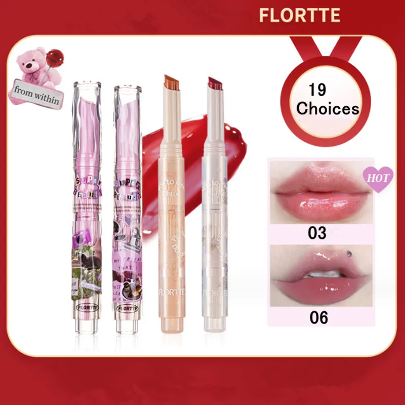 Flortte Jelly Lipstick Crystal Moisturizing Lip Balm Waterproof Long Lasting Mirror Waterlight Lip Gloss Solid Lip Glaze