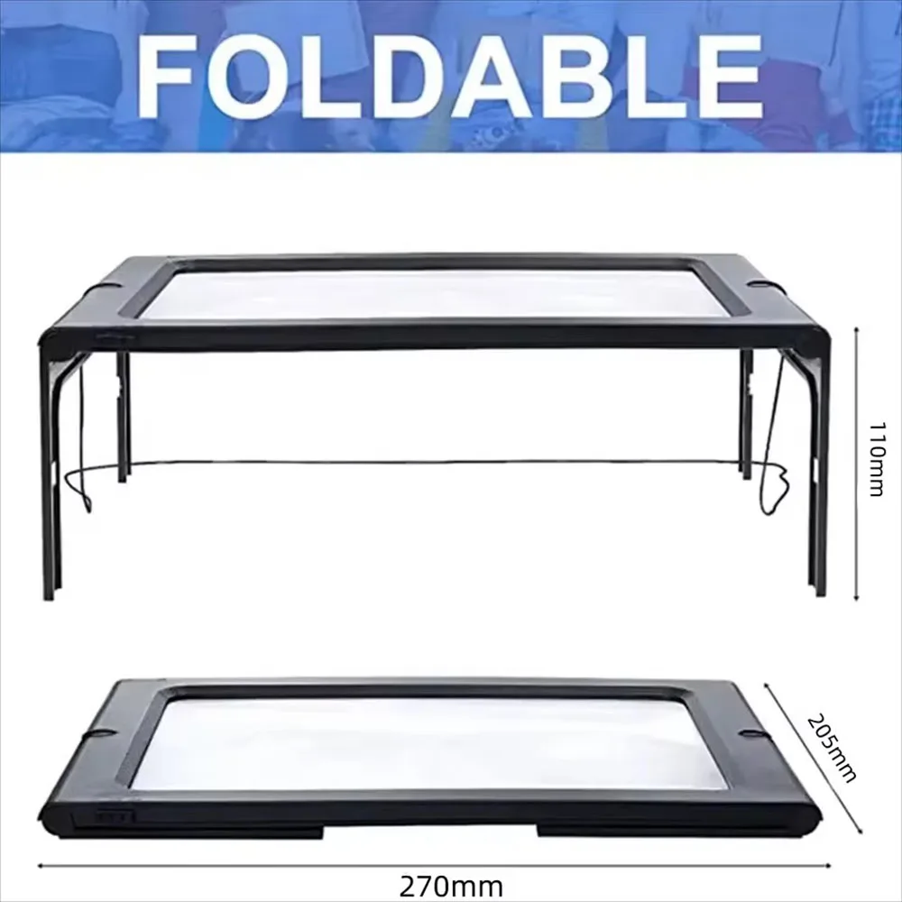 A4 3X foldable full-page desktop magnifier with LED lights for elderly low vision book reading aid